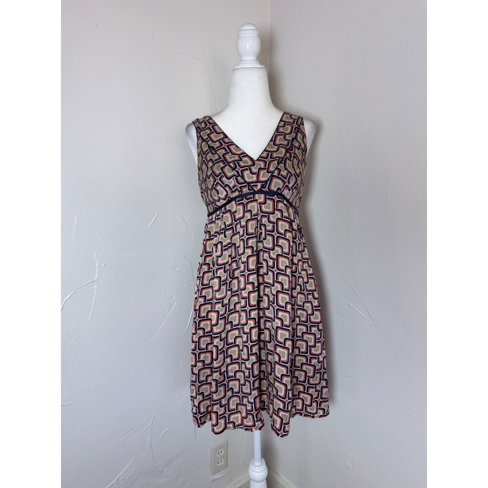 Shoshanna Silk Geometric Mini Dress Size 2 Retro Mod Empire Waist Flaw
